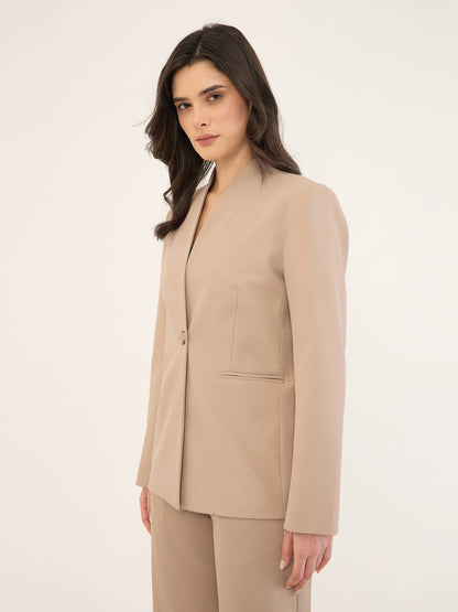 Diddion Collarless Blazer -Beige