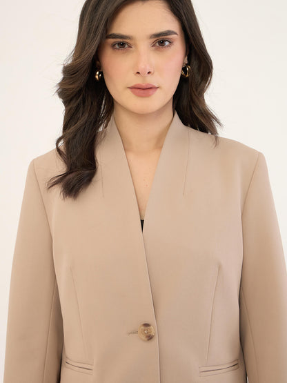 Diddion Collarless Blazer -Beige