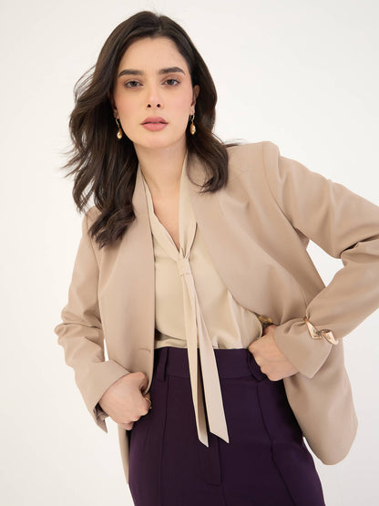 Diddion Collarless Blazer -Beige