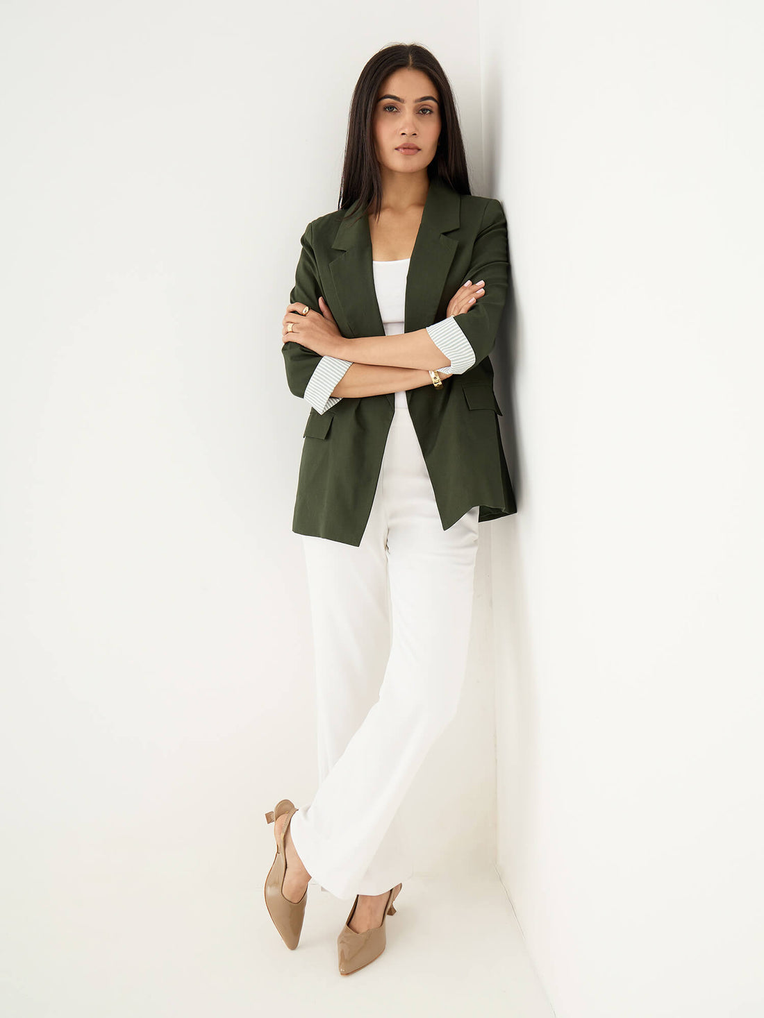 Zephyr Rolled-Up Sleeves Blazer-Forest Green - SALT Attire