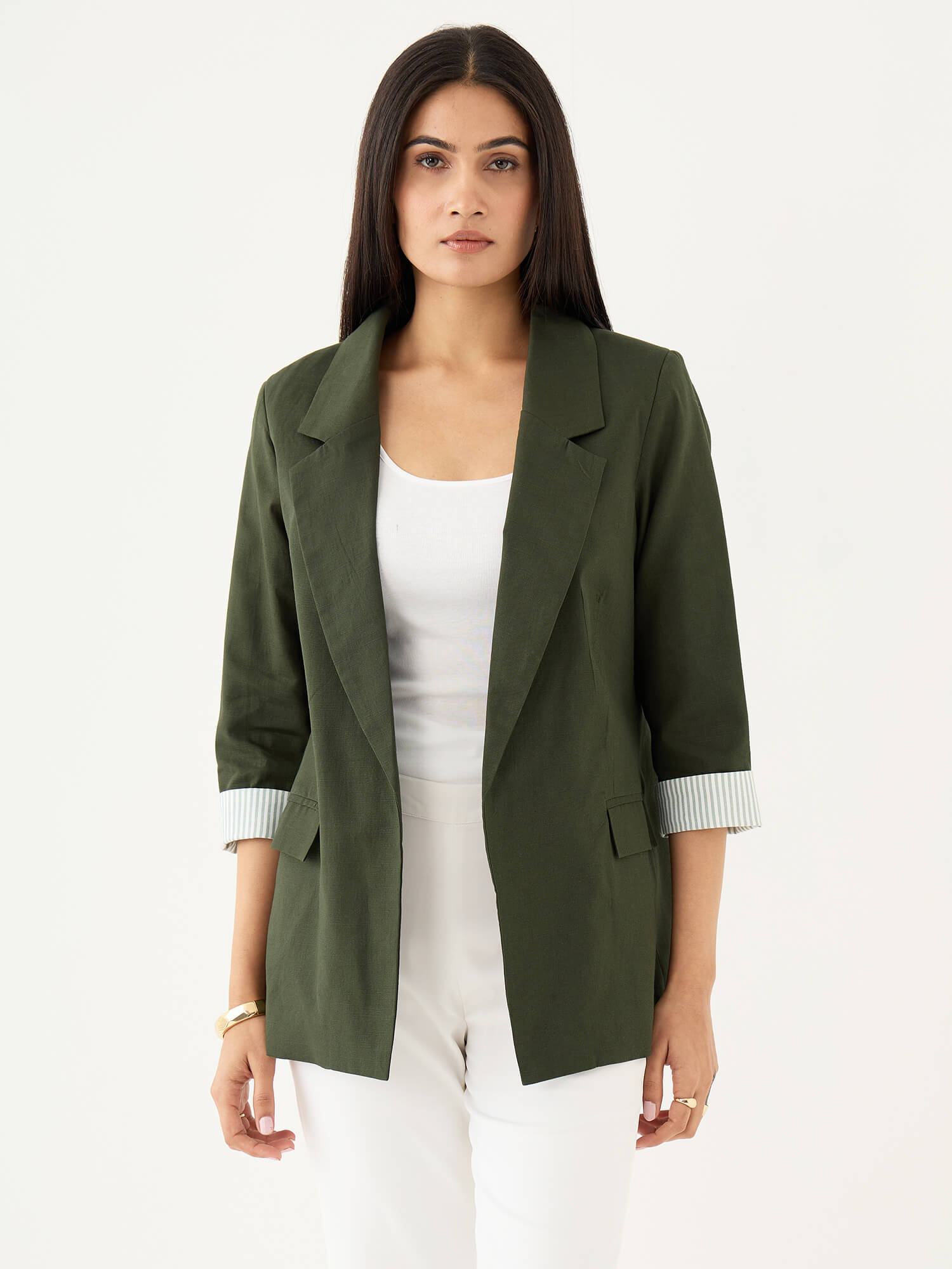 Zephyr Rolled-Up Sleeves Blazer-Forest Green - SALT Attire
