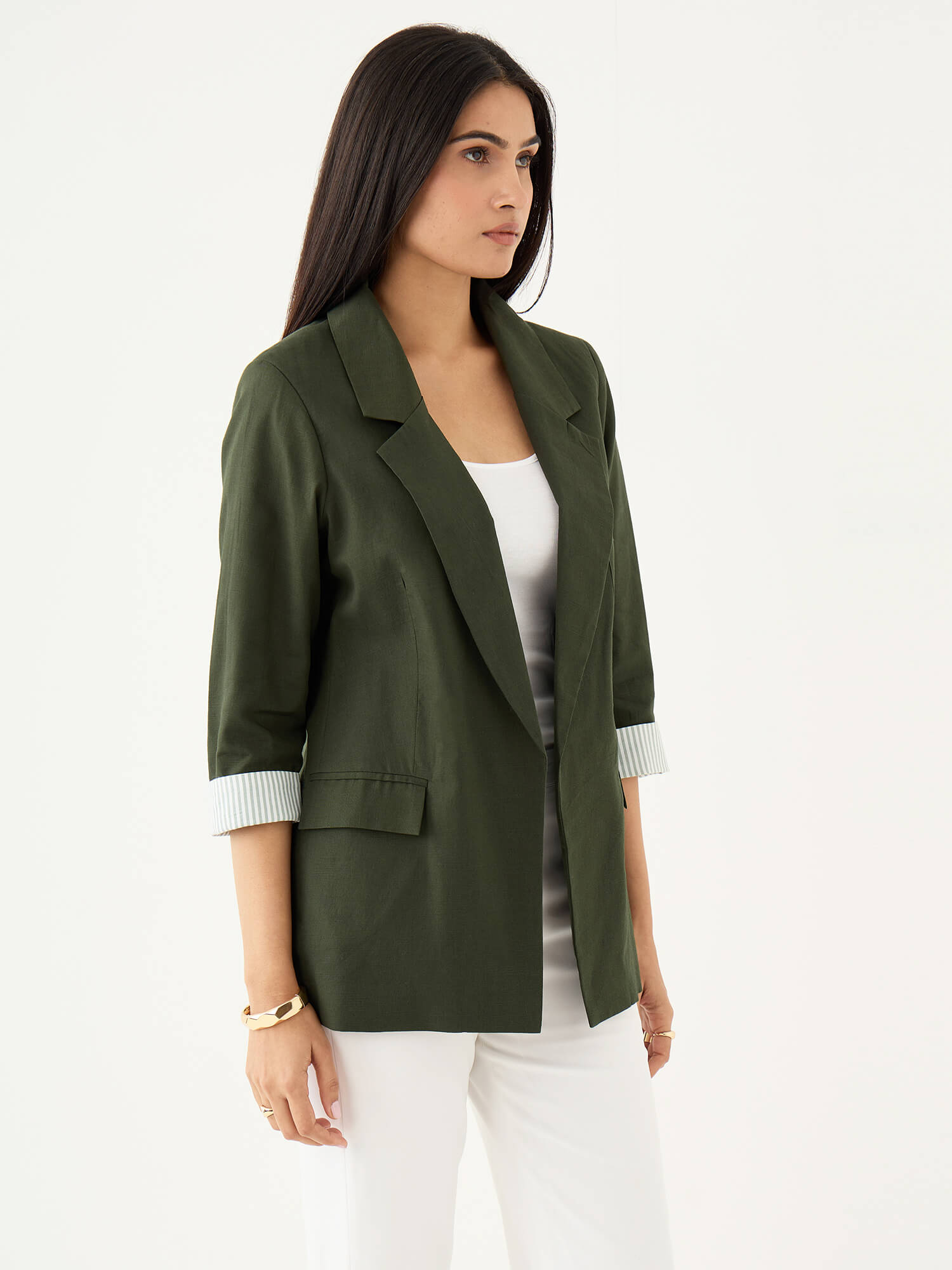 Zephyr Rolled-Up Sleeves Blazer-Forest Green - SALT Attire