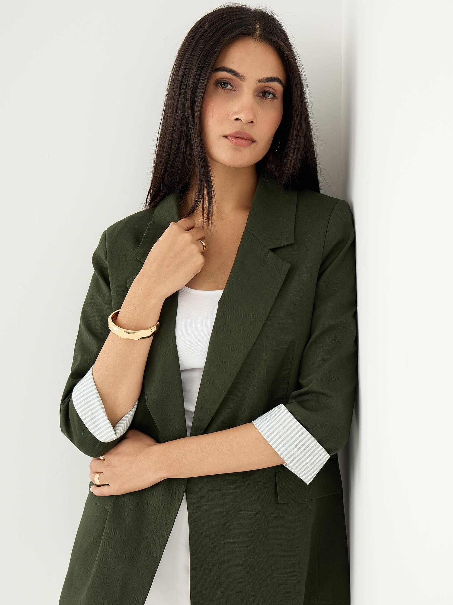 Zephyr Rolled-Up Sleeves Blazer-Forest Green - SALT Attire