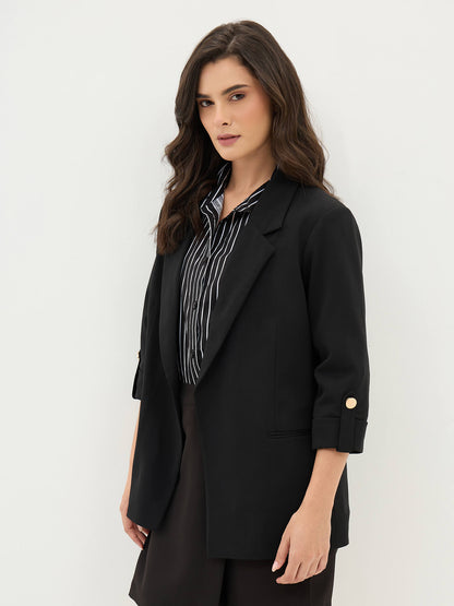 Ecuador Rolled-Up Sleeves Blazer-Black