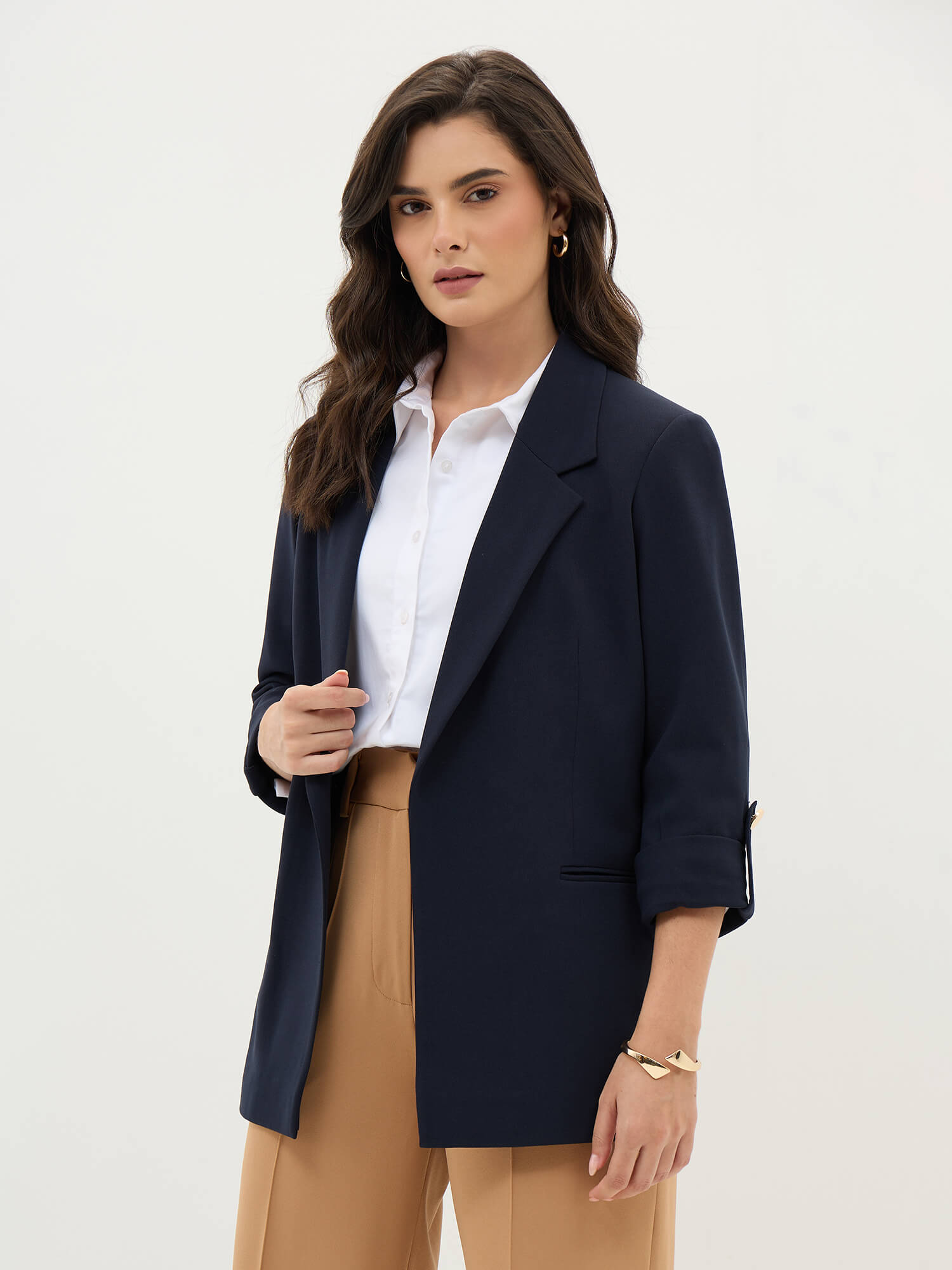 Ecuador Rolled-Up Sleeves Blazer-Navy