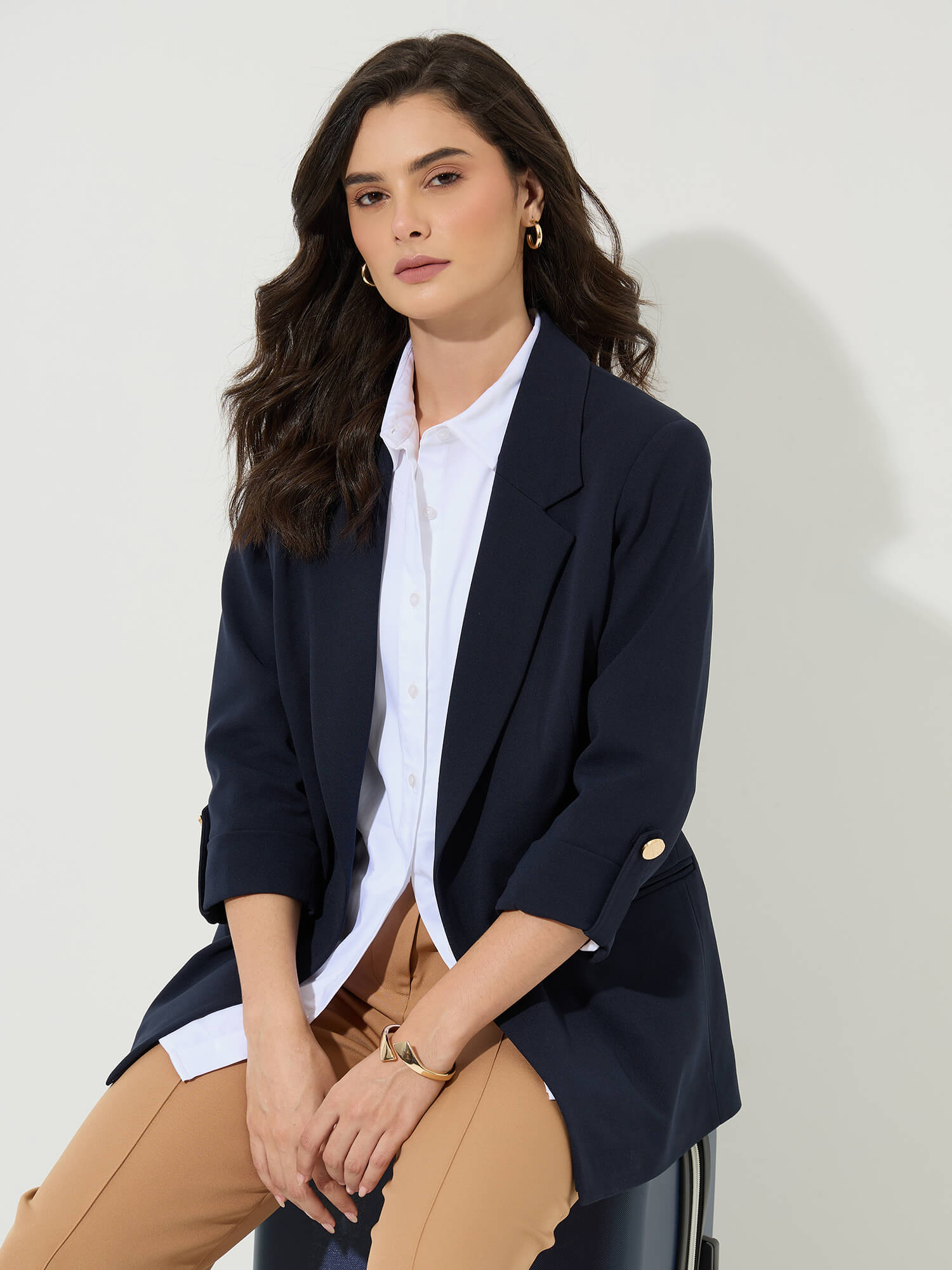 Ecuador Rolled-Up Sleeves Blazer-Navy