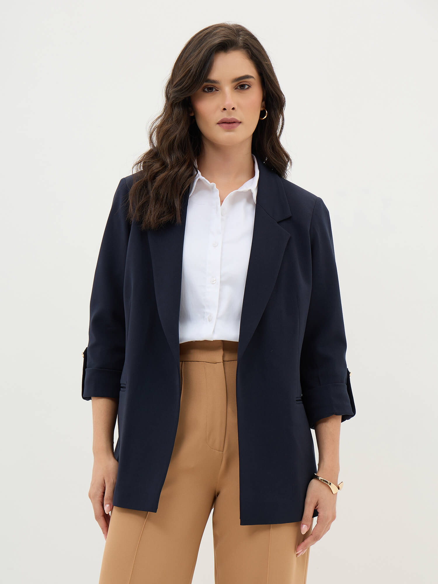 Ecuador Rolled-Up Sleeves Blazer-Navy