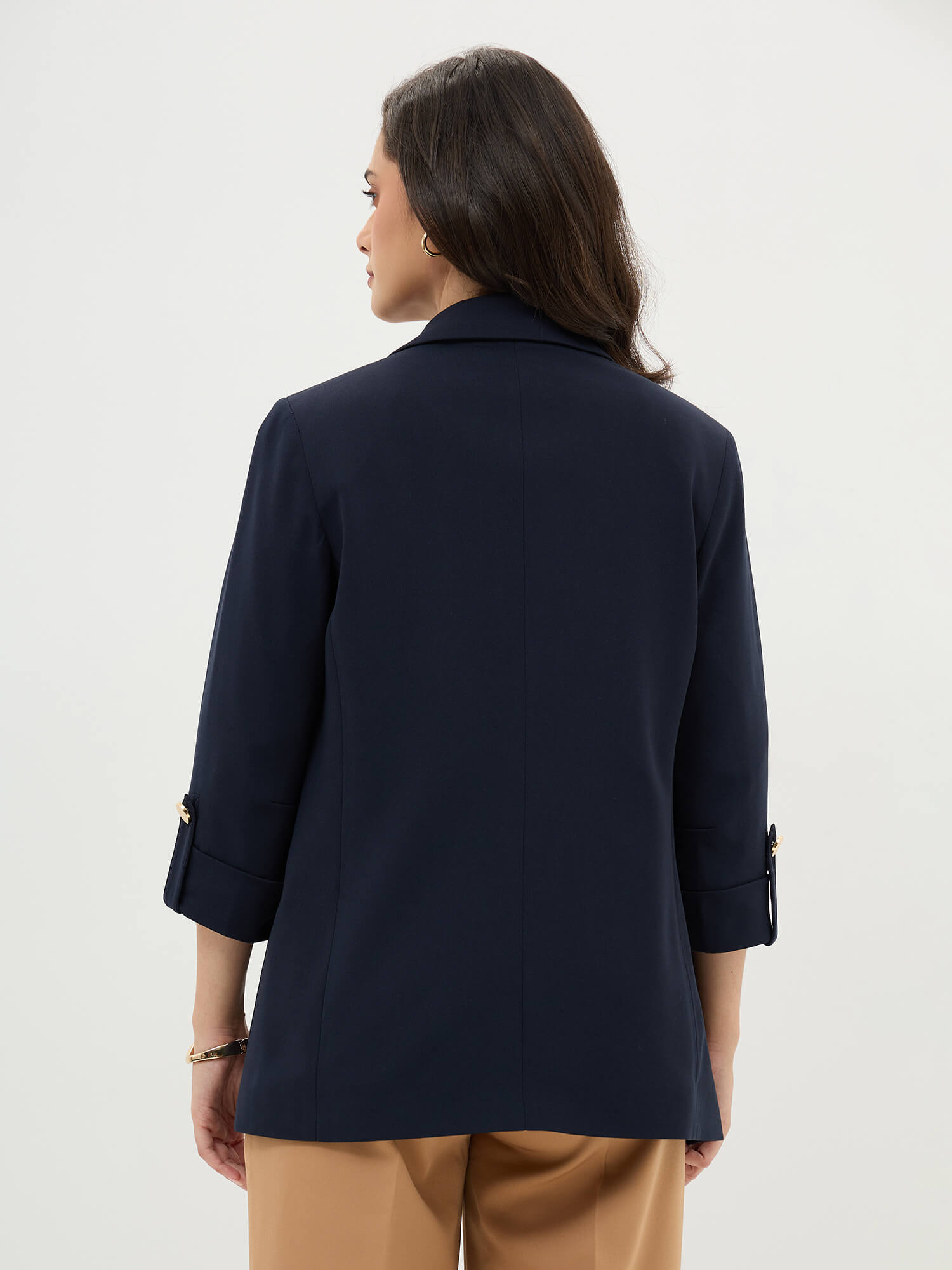 Ecuador Rolled-Up Sleeves Blazer-Navy