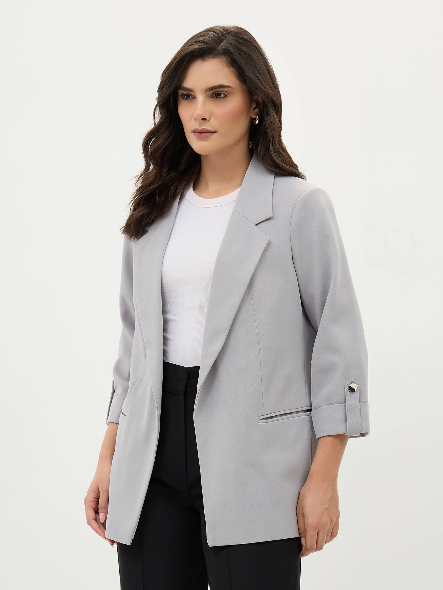 Ecuador Rolled-Up Sleeves Blazer-Cool Grey