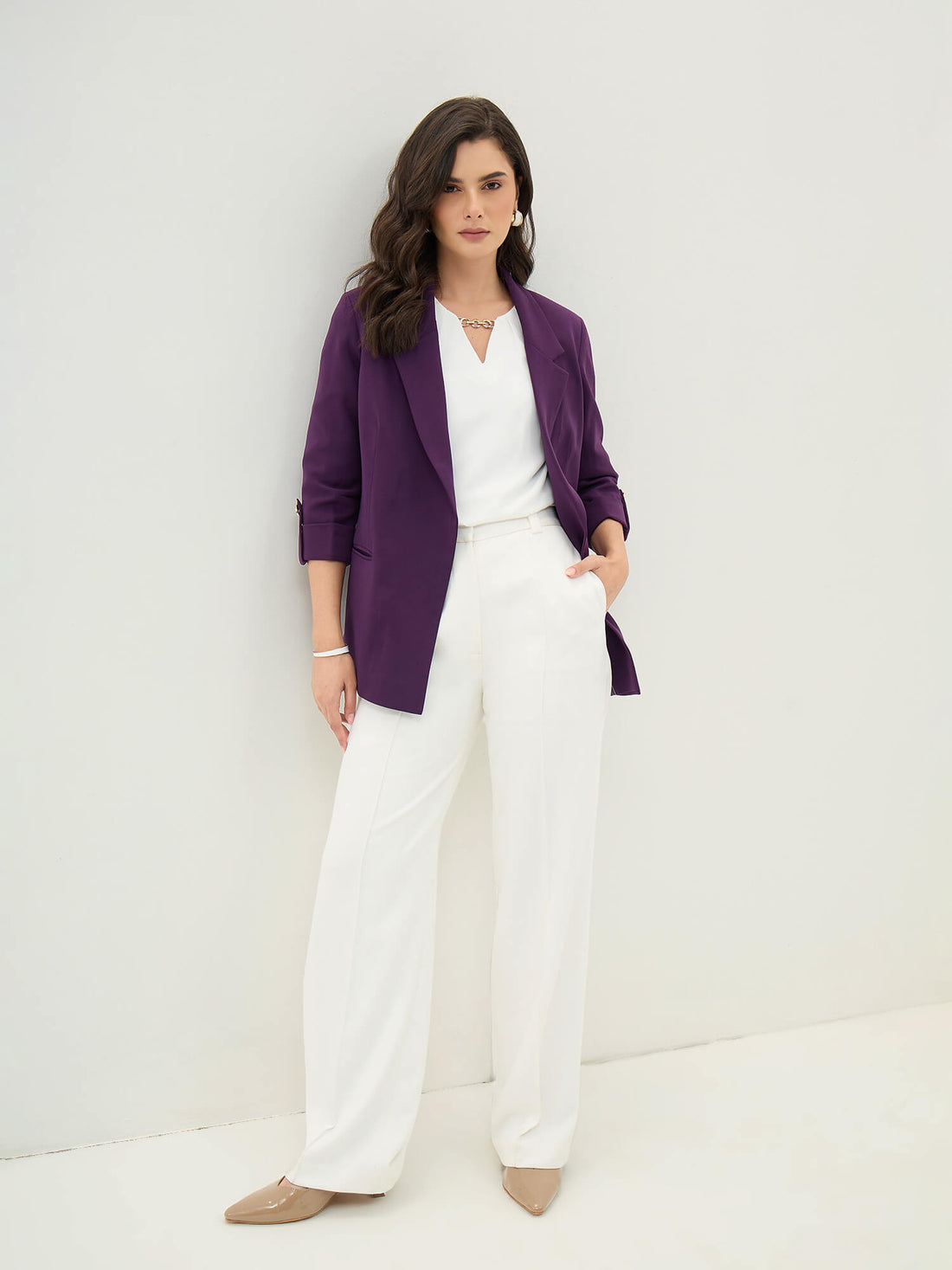 Ecuador Rolled-Up Sleeves Blazer-Purple