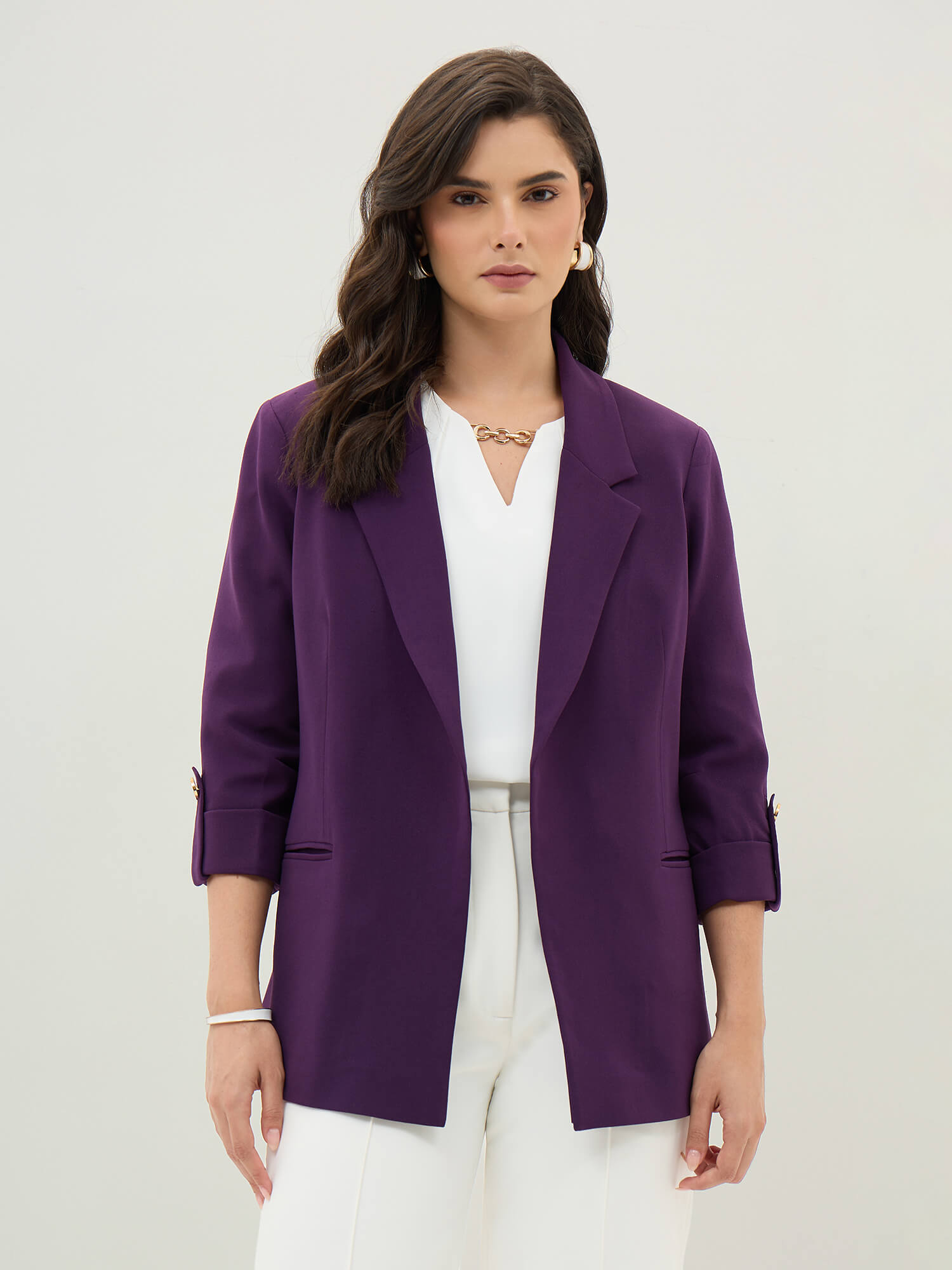 Ecuador Rolled-Up Sleeves Blazer-Purple