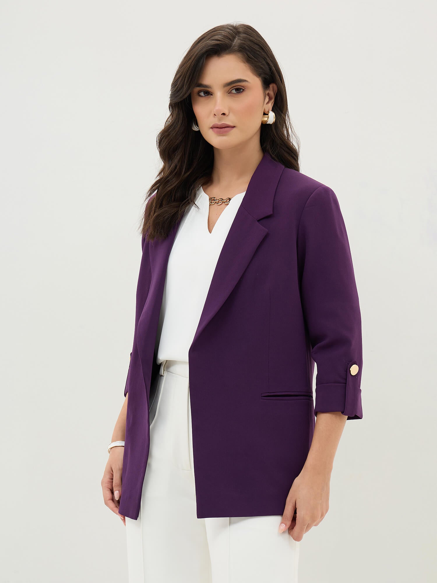 Ecuador Rolled-Up Sleeves Blazer-Purple