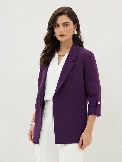 Ecuador Rolled-Up Sleeves Blazer-Purple
