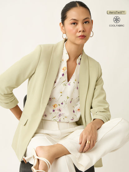 Spunky Ruched Sleeve Blazer-Mint Green