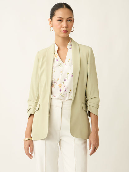 Spunky Ruched Sleeve Blazer-Mint Green