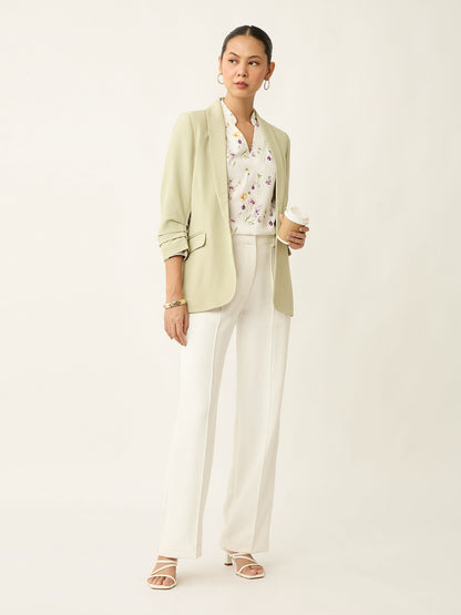 Spunky Ruched Sleeve Blazer-Mint Green