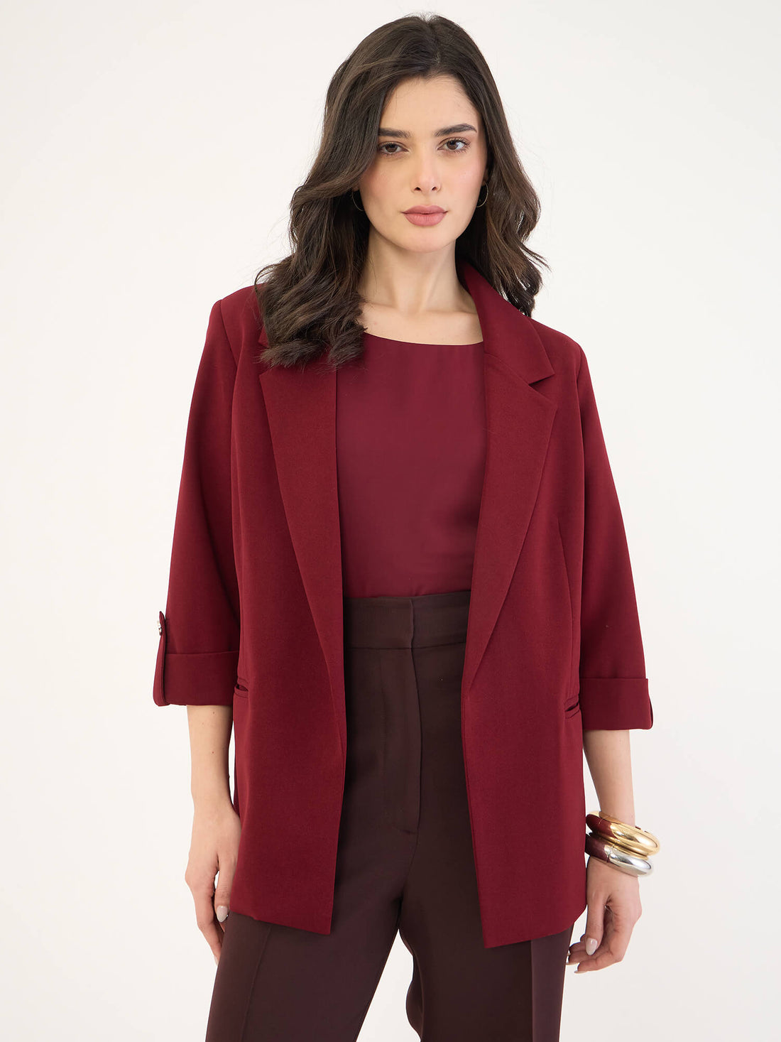 Ecuador Rolled-Up Sleeves Blazer-Burgundy