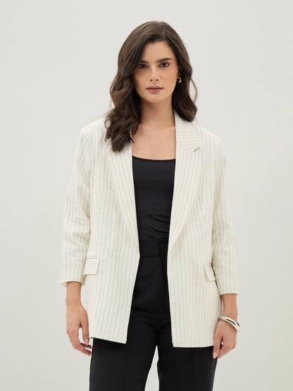 Zephyr Rolled Up Sleeves Blazer-White - SALT Attire