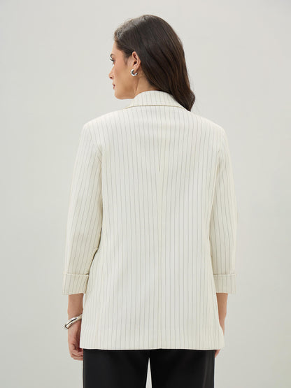Zephyr Rolled Up Sleeves Blazer-White - SALT Attire