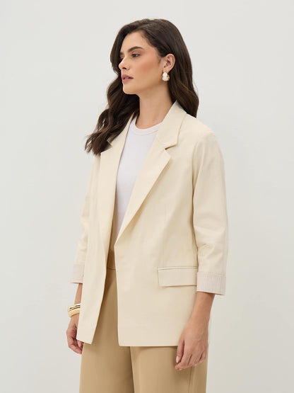 Zephyr Rolled Up Sleeves Blazer-Beige