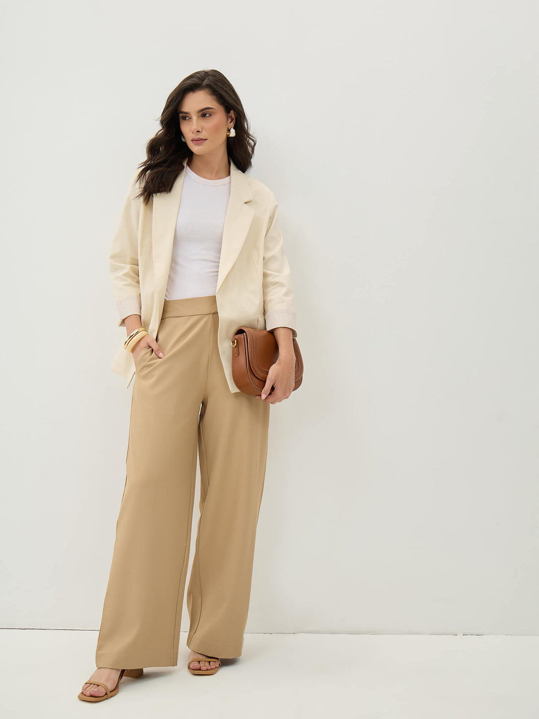 Zephyr Rolled Up Sleeves Blazer-Beige - SALT Attire