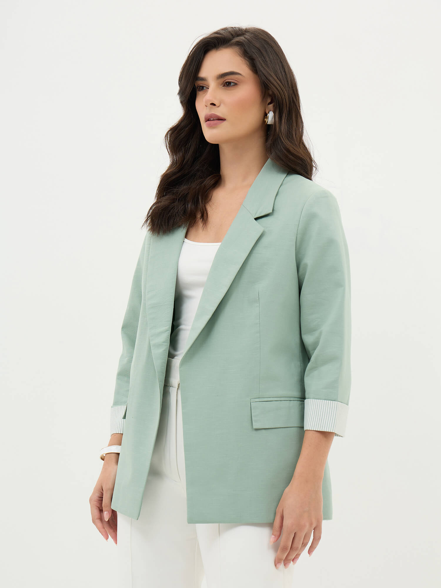 Zephyr Rolled Up Sleeves Blazer-Sage Green - SALT Attire