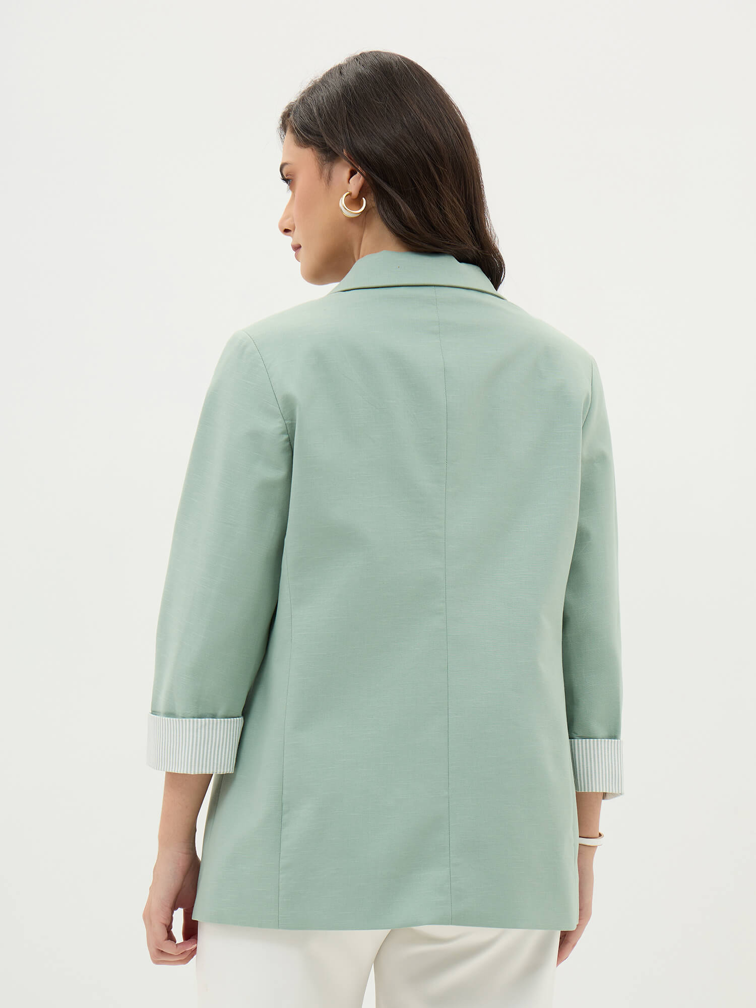 Zephyr Rolled Up Sleeves Blazer-Sage Green - SALT Attire