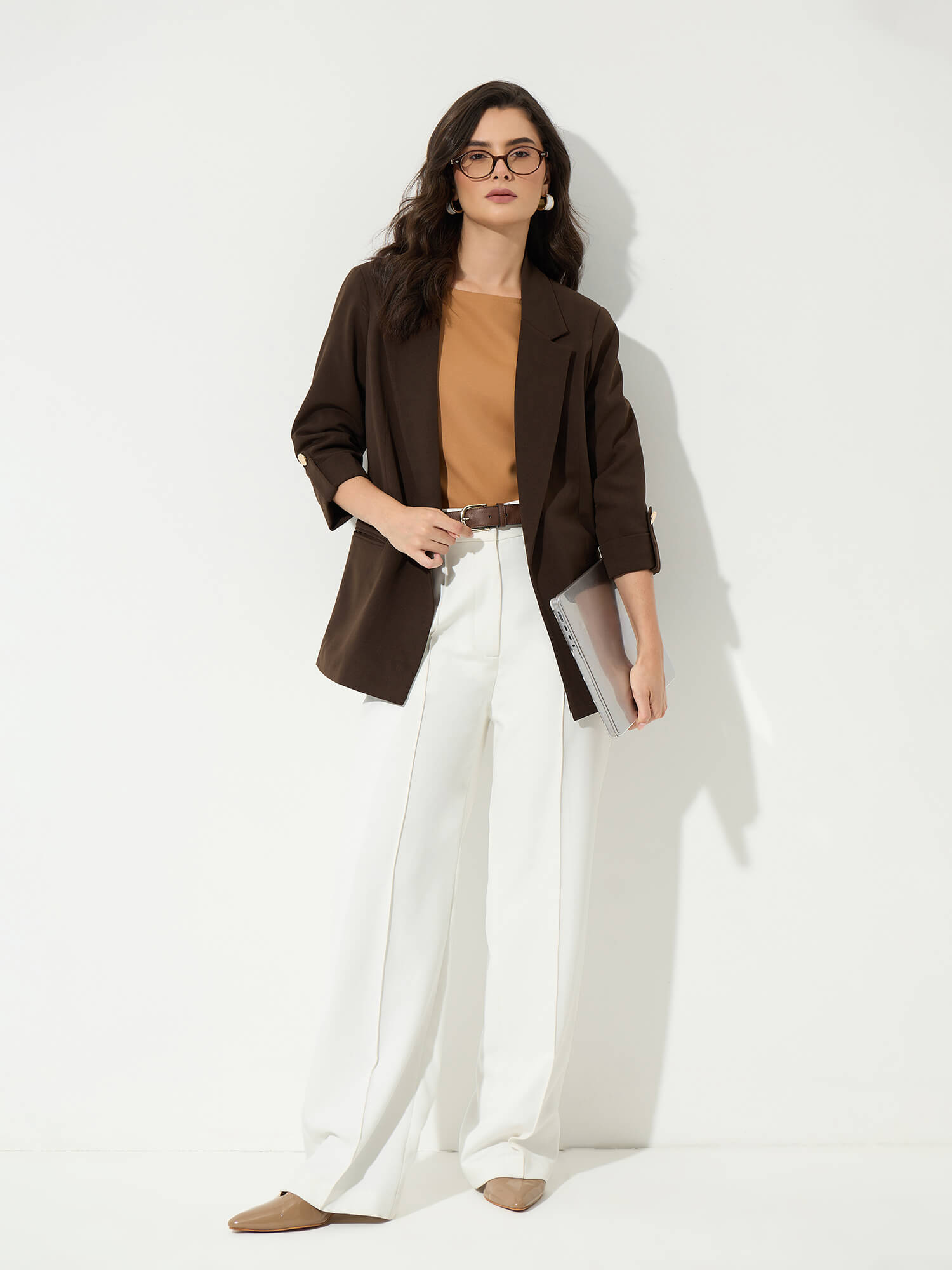 Ecuador Rolled-Up Sleeves Blazer-Chocolate Brown