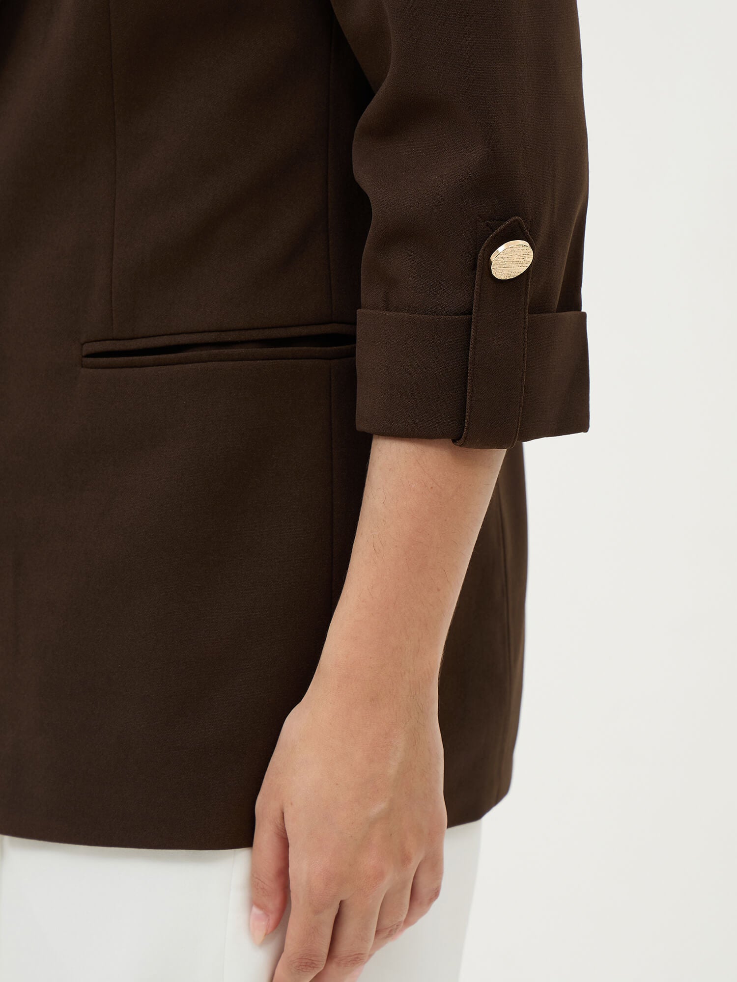 Ecuador Rolled-Up Sleeves Blazer-Chocolate Brown
