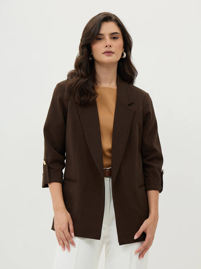 Ecuador Rolled-Up Sleeves Blazer-Chocolate Brown