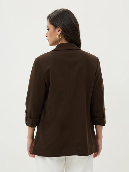 Ecuador Rolled-Up Sleeves Blazer-Chocolate Brown