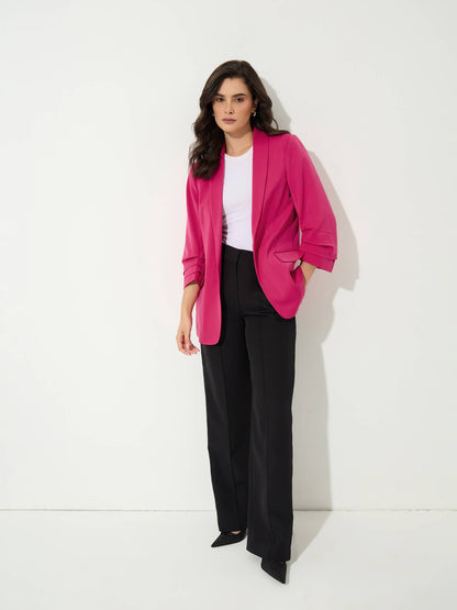 Spunky Ruched Sleeve Blazer- Pink