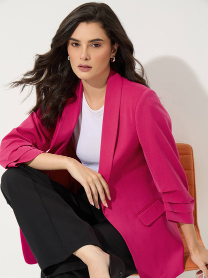 Spunky Ruched Sleeve Blazer- Pink - SALT Attire