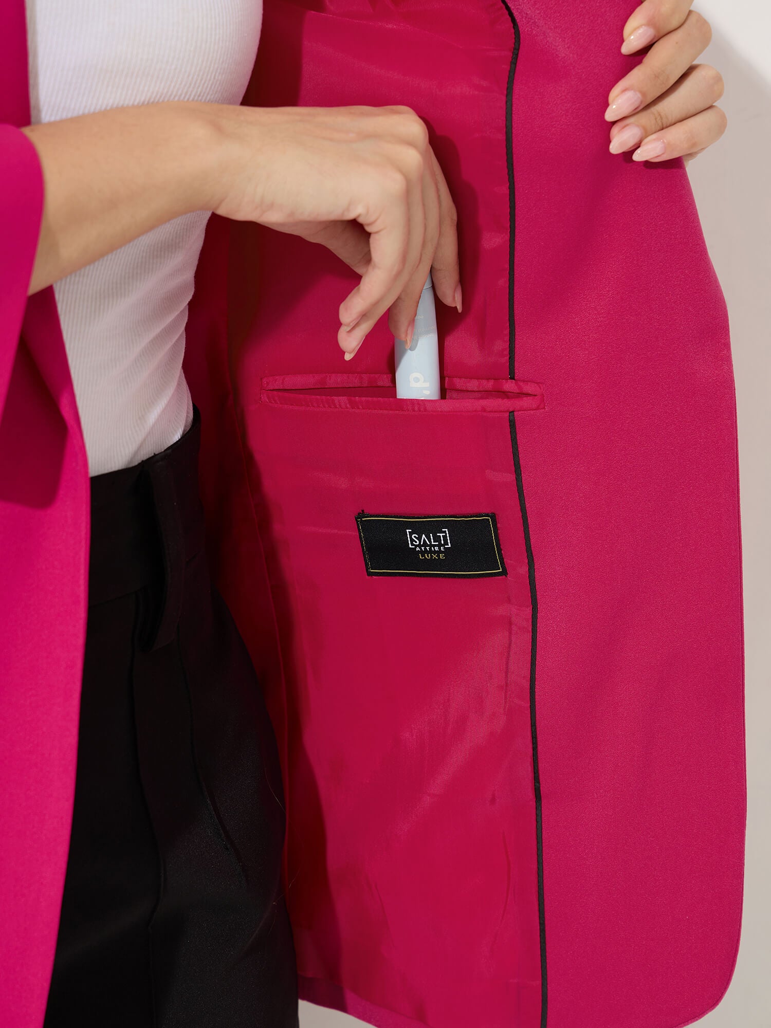 Spunky Ruched Sleeve Blazer- Pink - SALT Attire