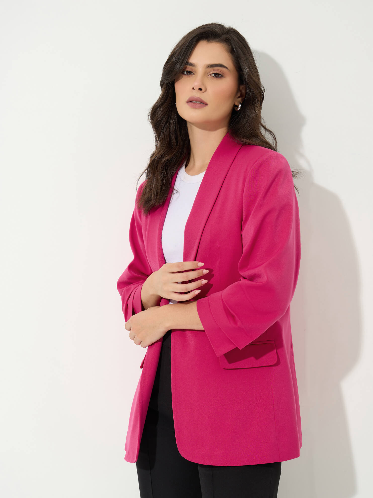 Spunky Ruched Sleeve Blazer- Pink - SALT Attire
