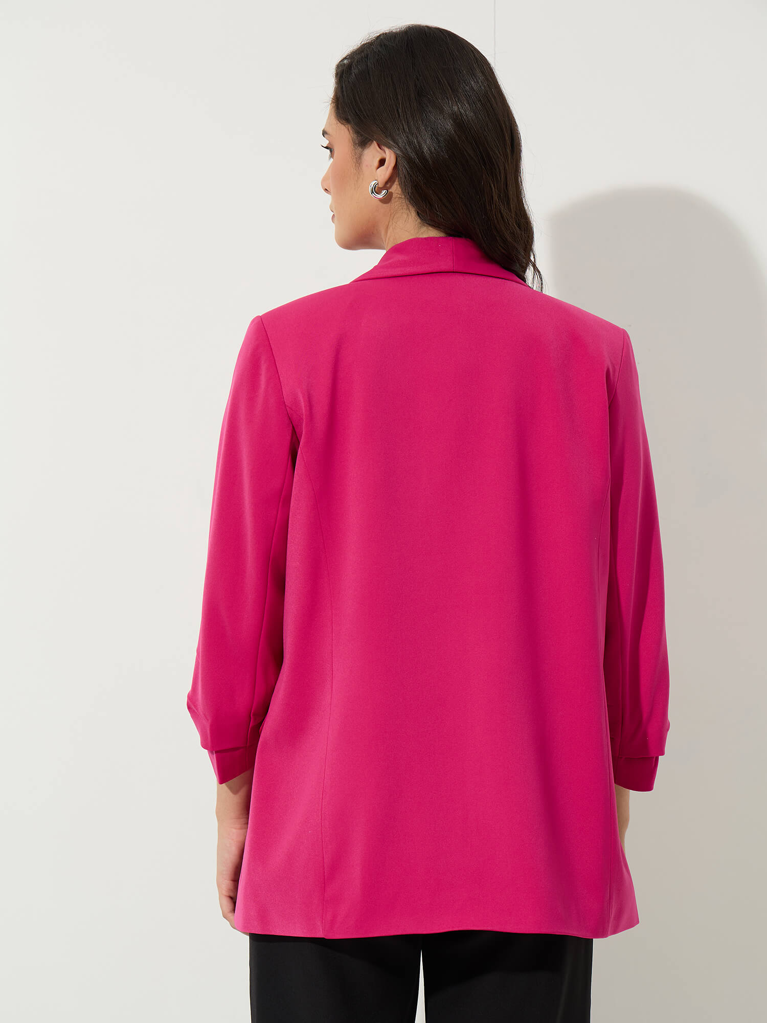 Spunky Ruched Sleeve Blazer- Pink - SALT Attire