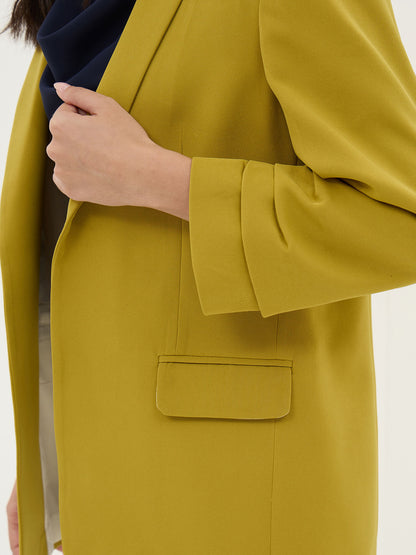 Spunky Ruched Sleeve Blazer-Lime Punch - SALT Attire