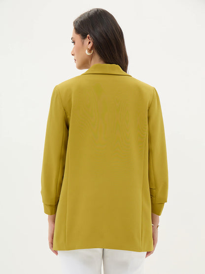 Spunky Ruched Sleeve Blazer-Lime Punch - SALT Attire