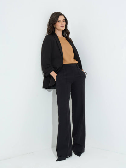 Spunky Ruched Sleeve Blazer-Black - SALT Attire