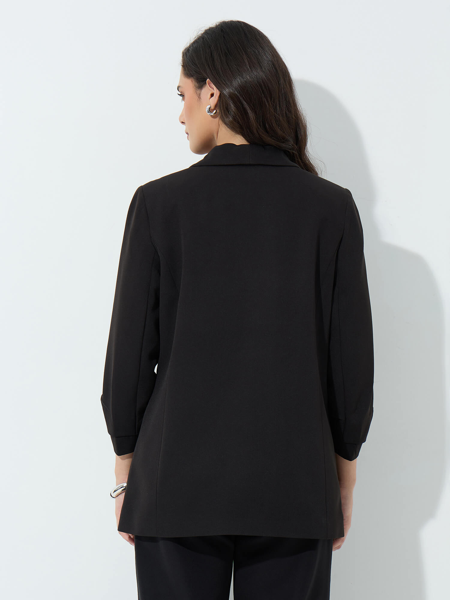 Spunky Ruched Sleeve Blazer-Black - SALT Attire
