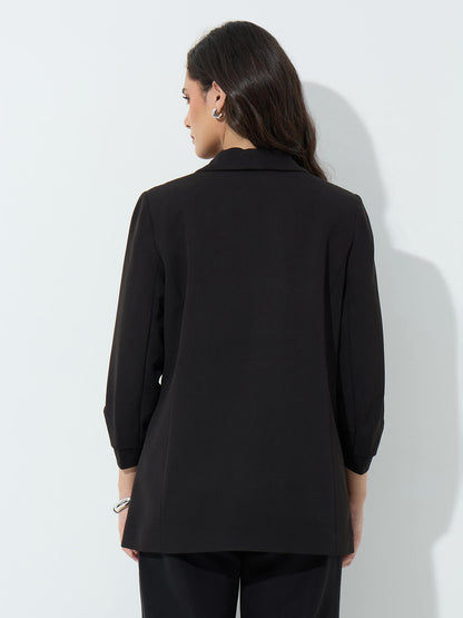 Spunky Ruched Sleeve Blazer-Black - SALT Attire