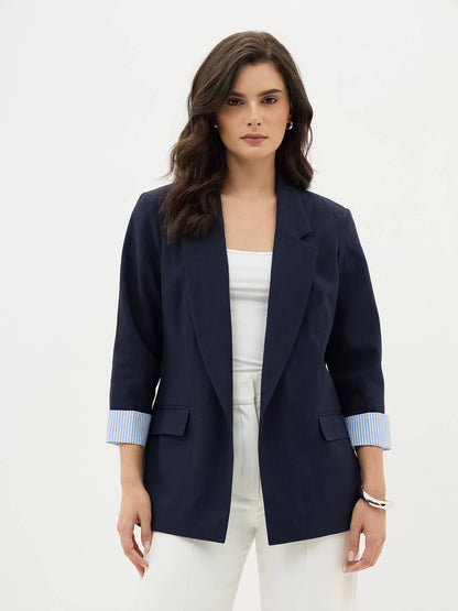 Zephyr Rolled Up Sleeves Blazer-Navy - SALT Attire