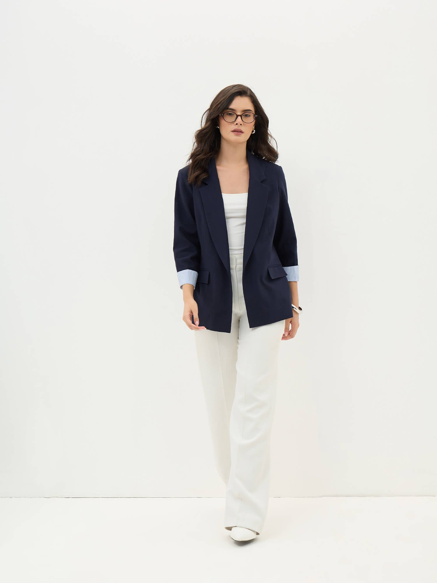 Zephyr Rolled Up Sleeves Blazer-Navy - SALT Attire
