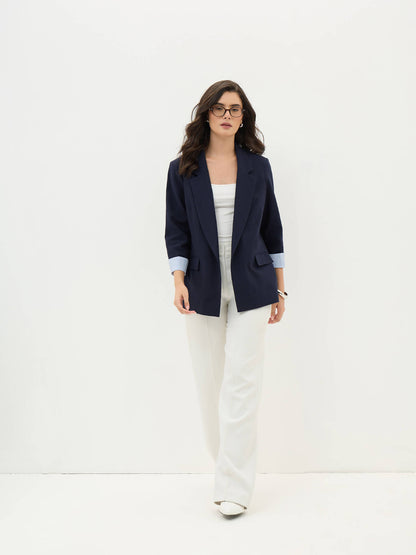 Zephyr Rolled Up Sleeves Blazer-Navy - SALT Attire