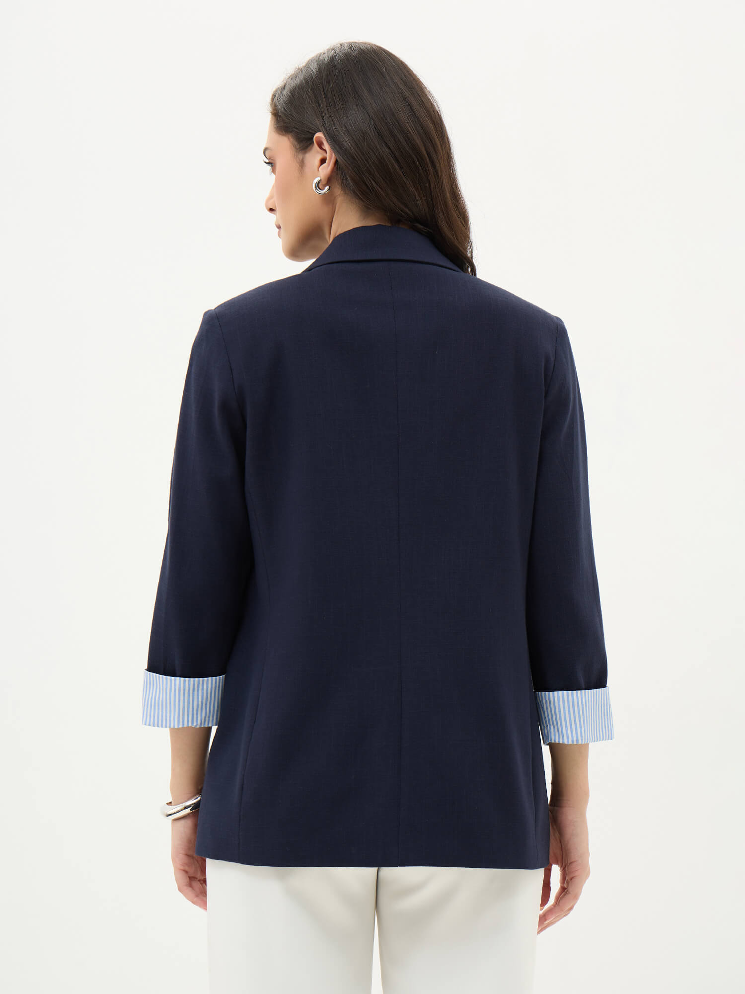 Zephyr Rolled Up Sleeves Blazer-Navy - SALT Attire