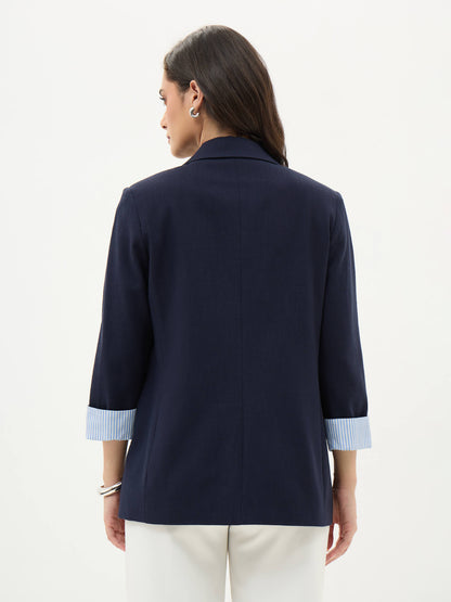 Zephyr Rolled Up Sleeves Blazer-Navy - SALT Attire