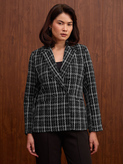 Valora Double Breasted Tweed Blazer-Black
