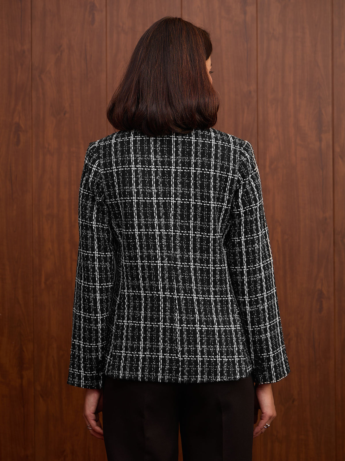 Valora Double Breasted Tweed Blazer-Black