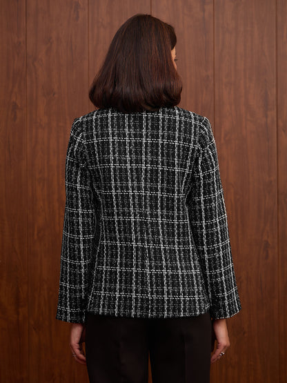 Valora Double Breasted Tweed Blazer-Black