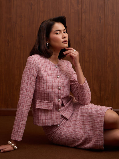 Susie Button Down Short Jacket-Rose Pink